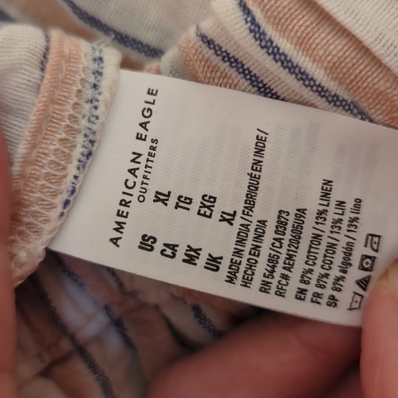 AE high waisted side buttons cullotes linen blend striped pants lined XL - Picture 7 of 10